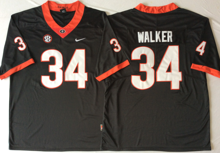 NCAA Men Georgia Bulldogs Black #34 WALKER->ncaa teams->NCAA Jersey